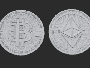 Bitcoin and Ethereum Coins 3D Model