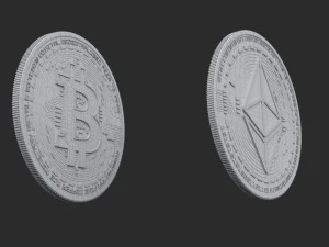 Bitcoin and Ethereum Coins 3D Model