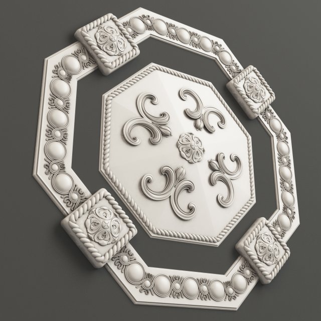 Rosette 1 octagonal ceiling medallion 3D 模型 .c4d .max .obj .3ds .fbx .stl .blend 