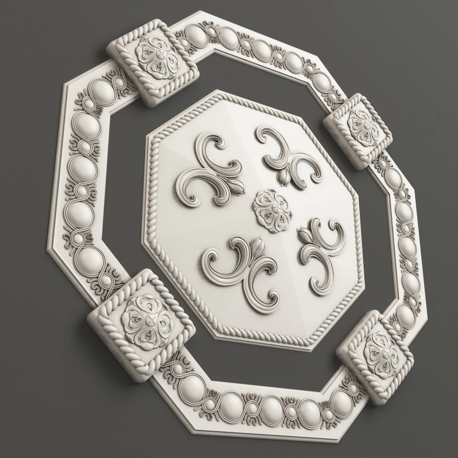 Rosette 1 octagonal ceiling medallion 3D Model .c4d .max .obj .3ds .fbx .stl .blend 