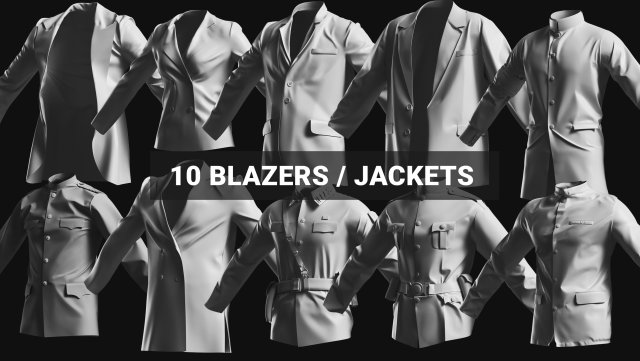 Basemesh Blazer Jacket Collection 3D Model .c4d .max .obj .3ds .fbx .stl .blend 