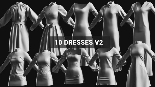 Basemesh Dress Collection v2 3D Model .c4d .max .obj .3ds .fbx .stl .blend 