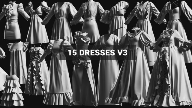 Basemesh Dress Collection v3 3D 模型 .c4d .max .obj .3ds .fbx .stl .blend