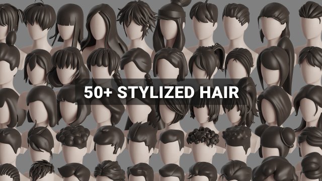 Stylised Hair Bundle Modelo 3D .c4d .max .obj .3ds .fbx .stl .blend 