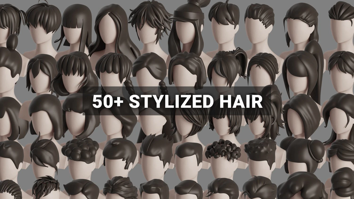 Stylised Hair Bundle 3D Model .c4d .max .obj .3ds .fbx .stl .blend 