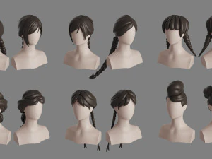 Stylised Hair Bundle 3D Model