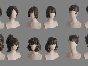 Stylised Hair Bundle 3D Model
