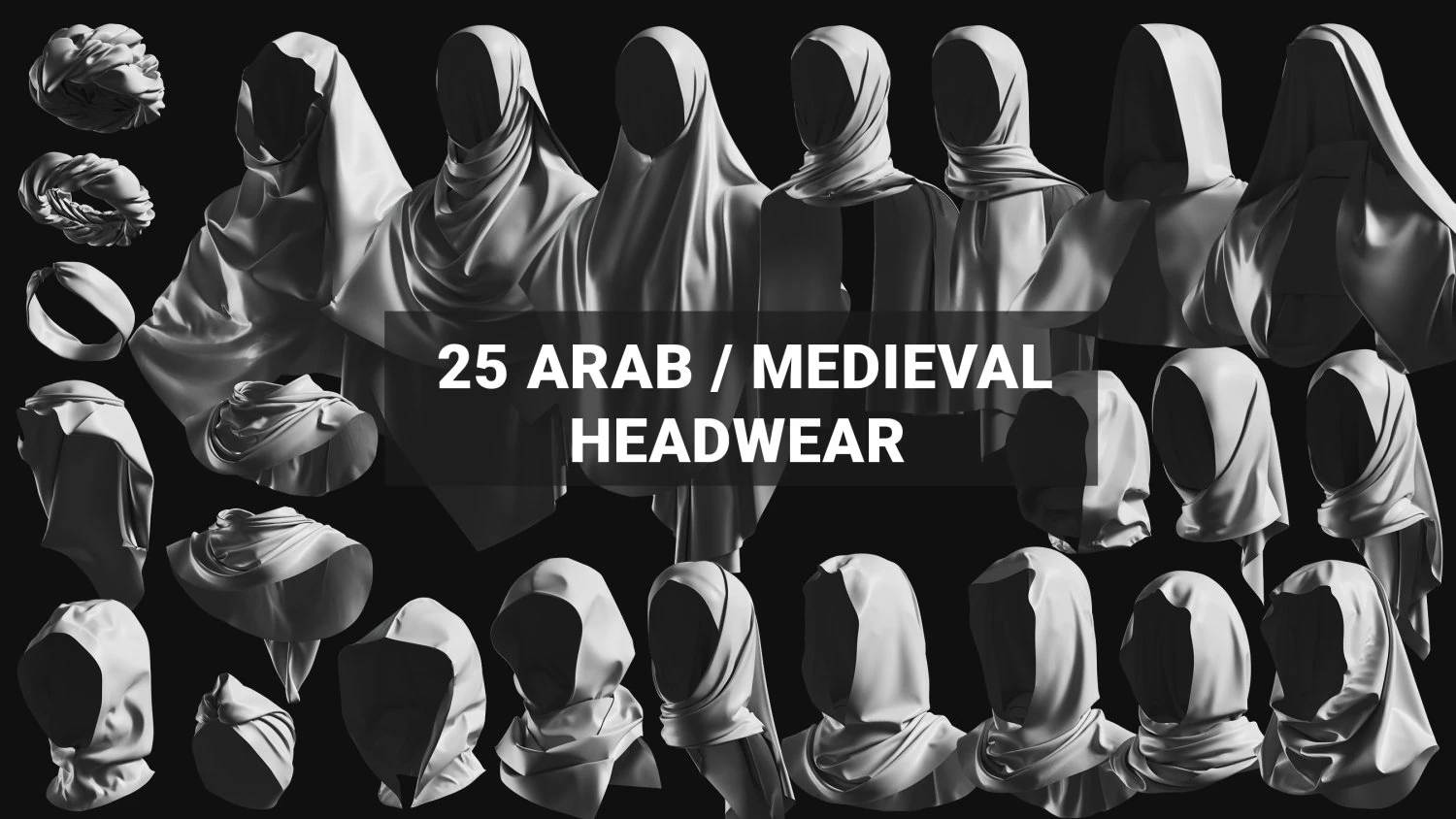 Basemesh Arab Medieval Headwear Collection 3D Model .c4d .max .obj .3ds .fbx .stl .blend 