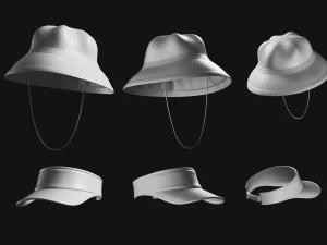 Set of Basemesh Headwear Hat 3D Model