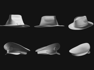 Set of Basemesh Headwear Hat 3D Model