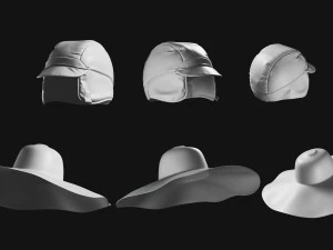 Set of Basemesh Headwear Hat 3D Model