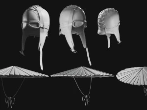Set of Basemesh Headwear Hat 3D Model
