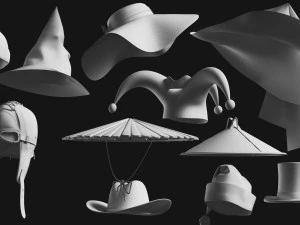 Set of Basemesh Headwear Hat 3D Model