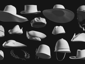 Set of Basemesh Headwear Hat 3D Model