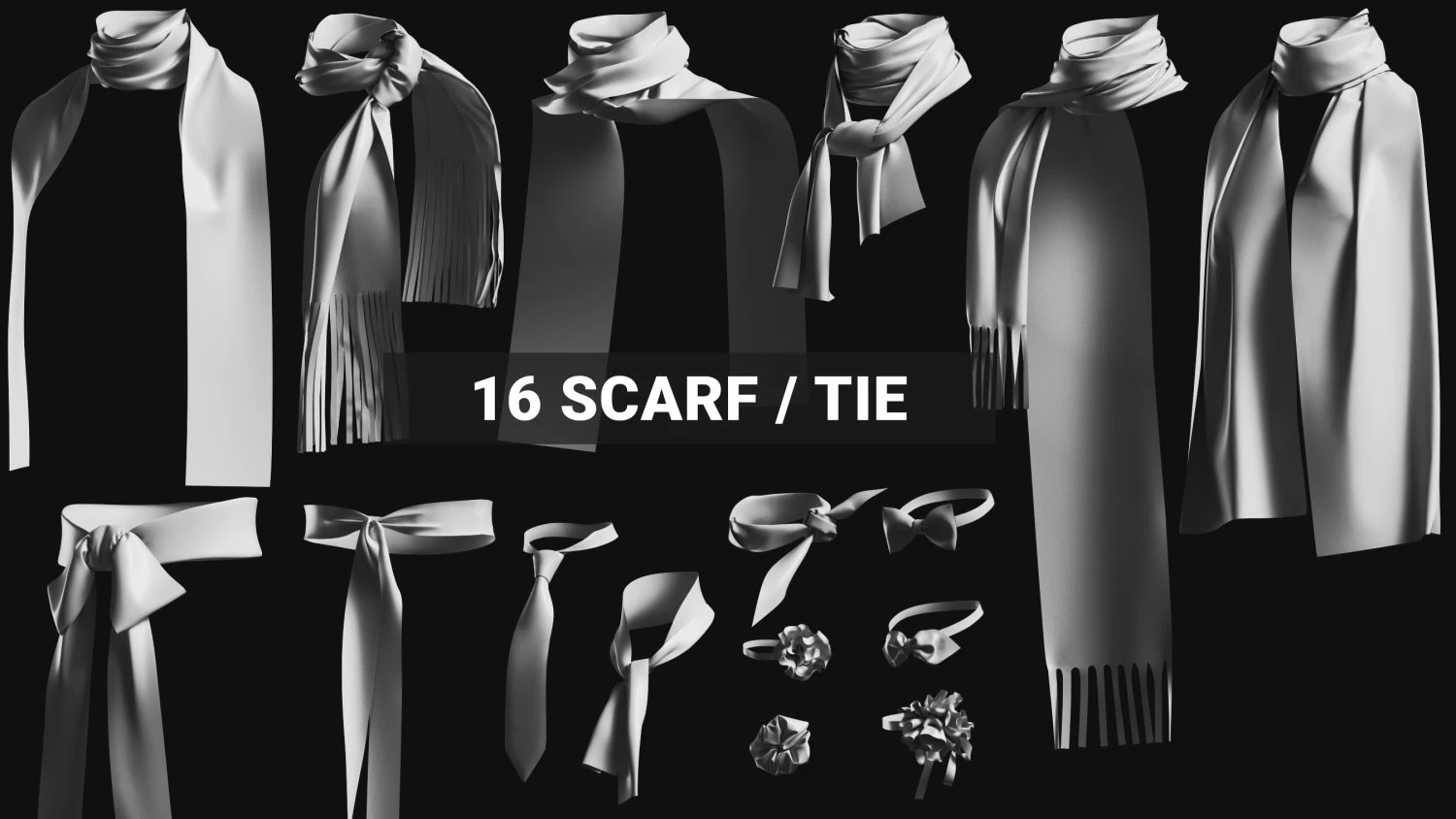 Basemesh Scarf Tie Collection 3D Model .c4d .max .obj .3ds .fbx .stl .blend 