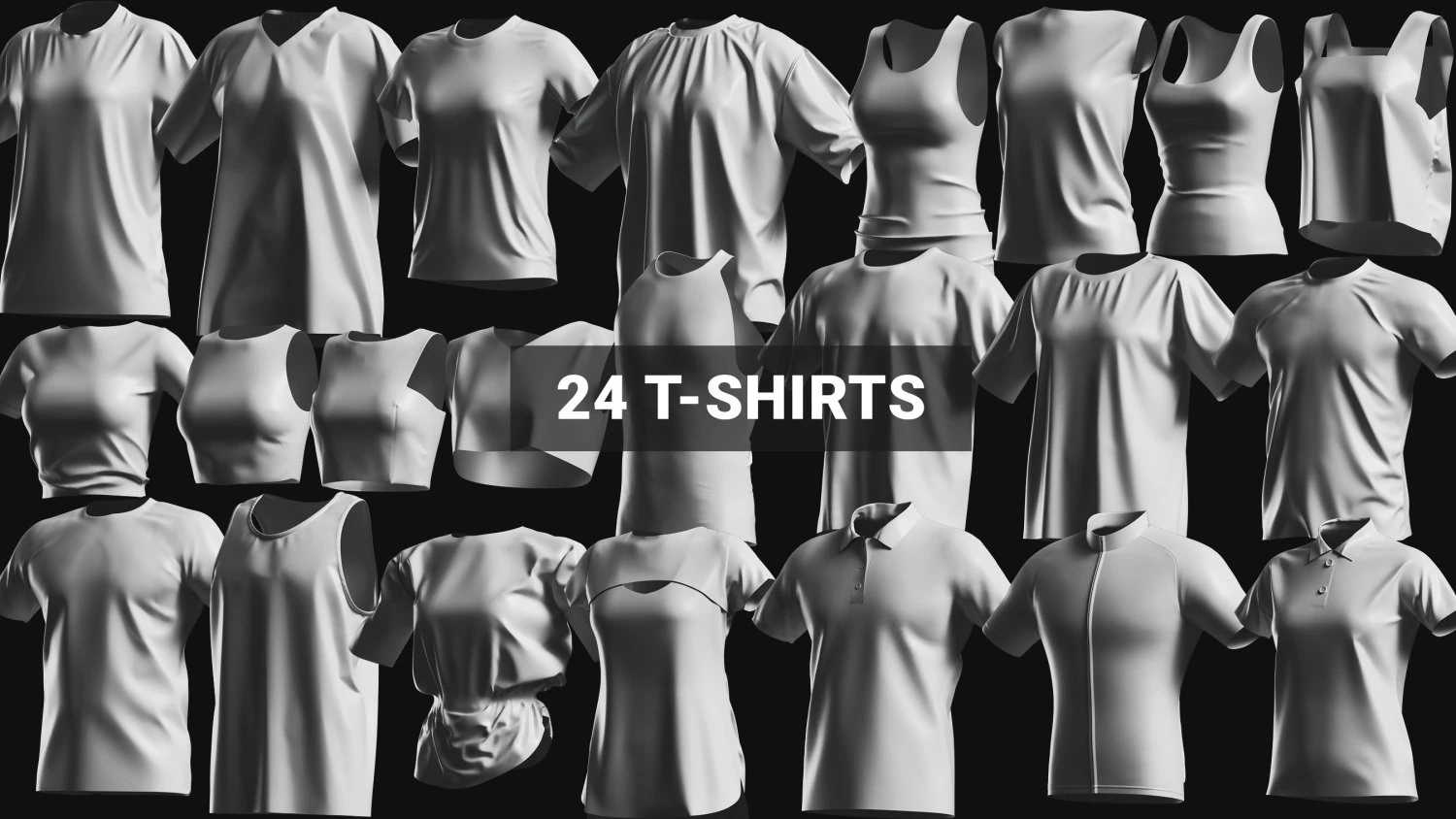 Basemesh T-shirt Collection 3D Model .c4d .max .obj .3ds .fbx .stl .blend