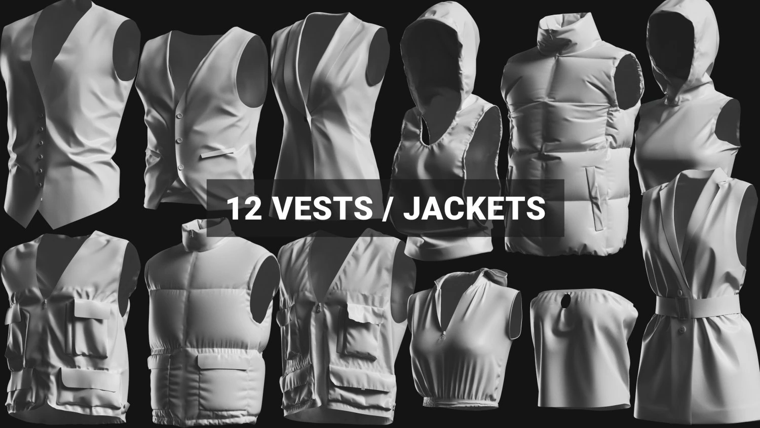 Basemesh Vest Jacket Collection 3D Model .c4d .max .obj .3ds .fbx .stl .blend 