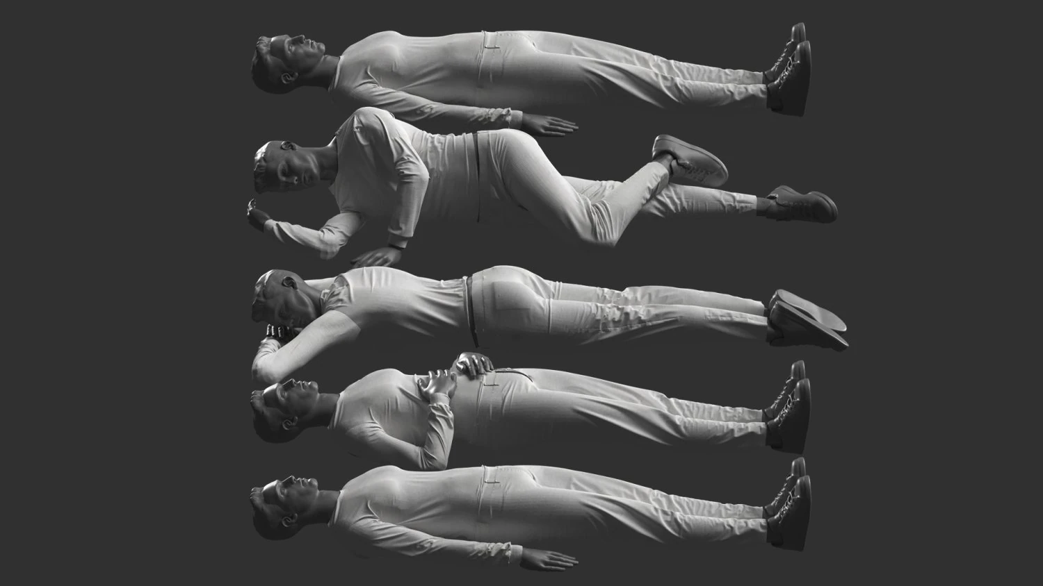 Man Mannequin Lying 5 Poses 3D Model .c4d .max .obj .3ds .fbx .stl .blend 