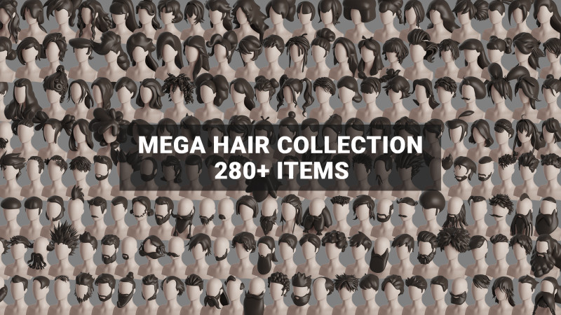 Stylised Hair Mega Bundle 3D Модель .c4d .max .obj .3ds .fbx .stl .blend 