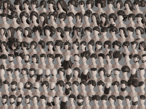 Stylised Hair Mega Bundle 3D Модель