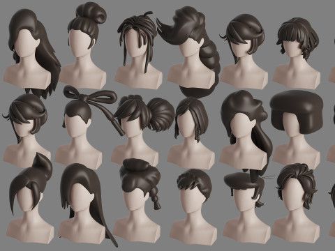 Stylised Hair Mega Bundle 3D Модель