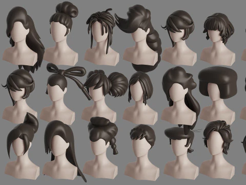 Stylised Hair Mega Bundle 3D Model