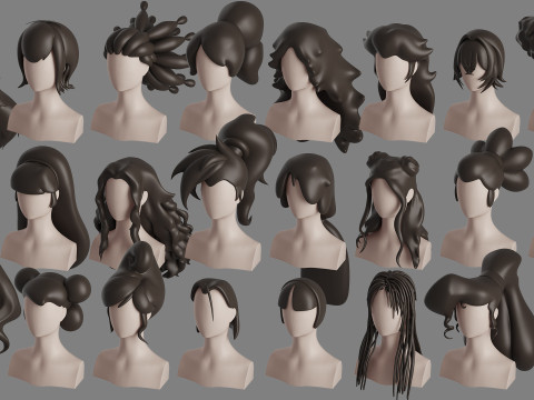 Stylised Hair Mega Bundle 3D Модель
