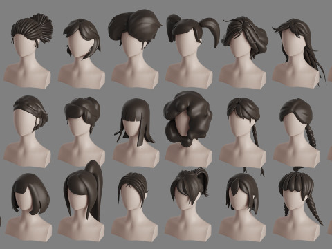 Stylised Hair Mega Bundle 3D Модель