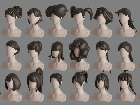 Stylised Hair Mega Bundle 3D Model