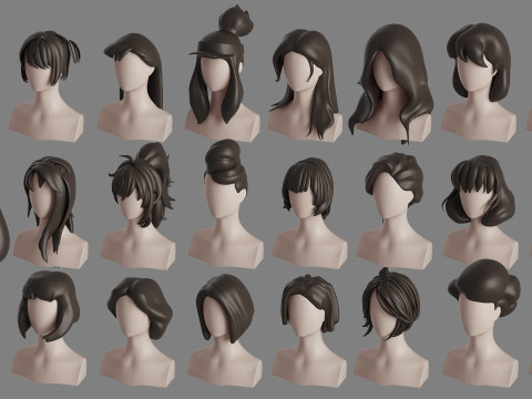 Stylised Hair Mega Bundle 3D Модель