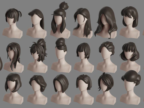 Stylised Hair Mega Bundle 3D Model