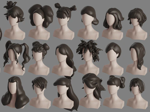 Stylised Hair Mega Bundle 3D Model