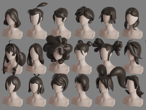 Stylised Hair Mega Bundle 3D Модель
