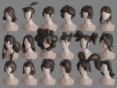 Stylised Hair Mega Bundle 3D Model