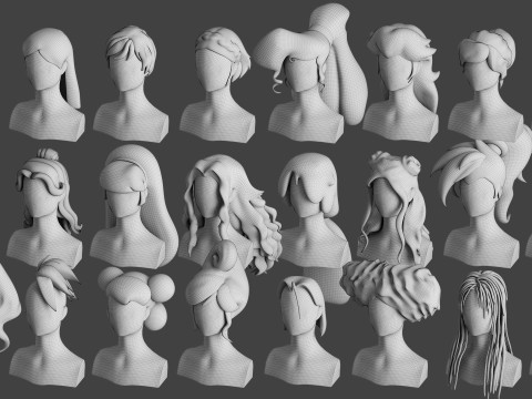 Stylised Hair Mega Bundle 3D Модель
