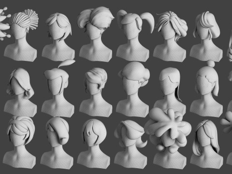 Stylised Hair Mega Bundle 3D Модель