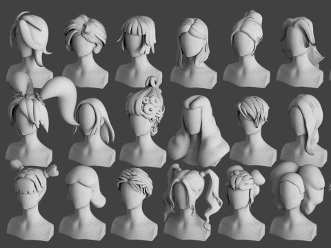 Stylised Hair Mega Bundle 3D Модель