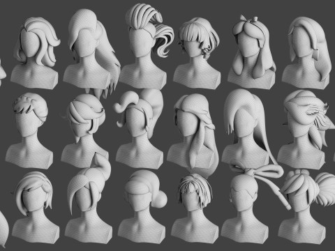 Stylised Hair Mega Bundle 3D Модель