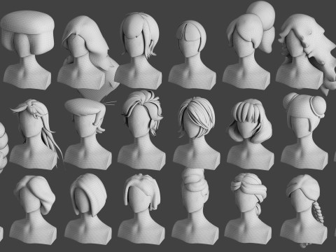 Stylised Hair Mega Bundle 3D Модель