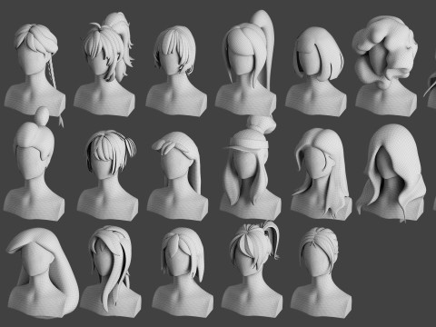 Stylised Hair Mega Bundle 3D Модель