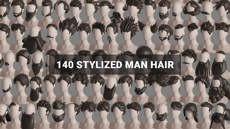 Stylised Man Hair Bundle 3D Model .c4d .max .obj .3ds .fbx .stl .blend 