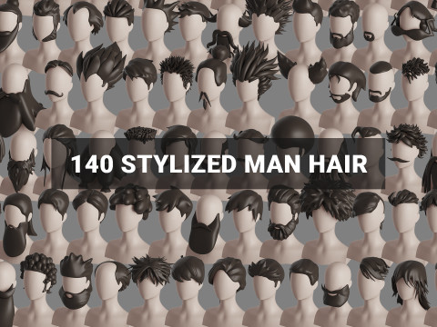 Stylised Man Hair Bundle 3D Model
