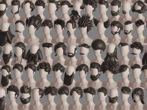 Stylised Man Hair Bundle 3D Model