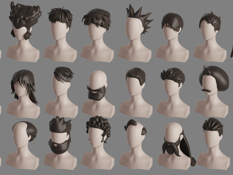 Stylised Man Hair Bundle 3D Model