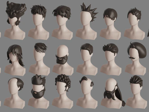 Stylised Man Hair Bundle 3D Model
