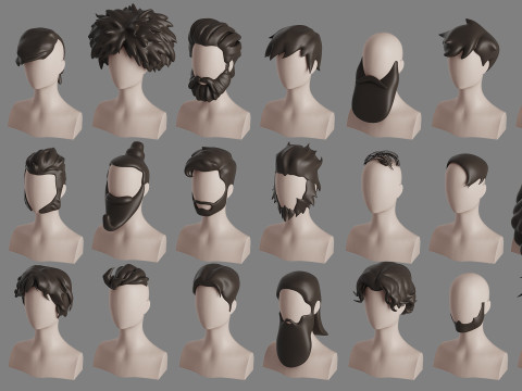 Stylised Man Hair Bundle 3D Model