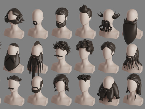 Stylised Man Hair Bundle 3D Model
