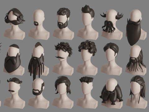 Stylised Man Hair Bundle 3D Model