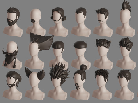 Stylised Man Hair Bundle 3D Model