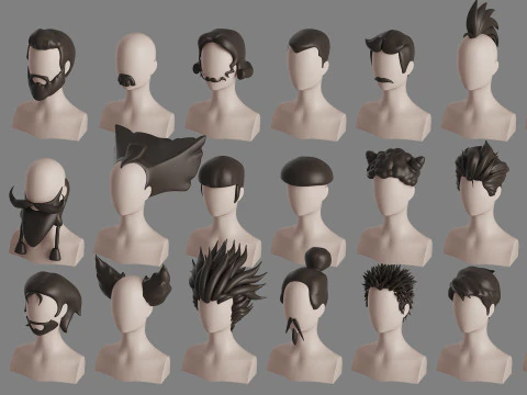 Stylised Man Hair Bundle 3D Model